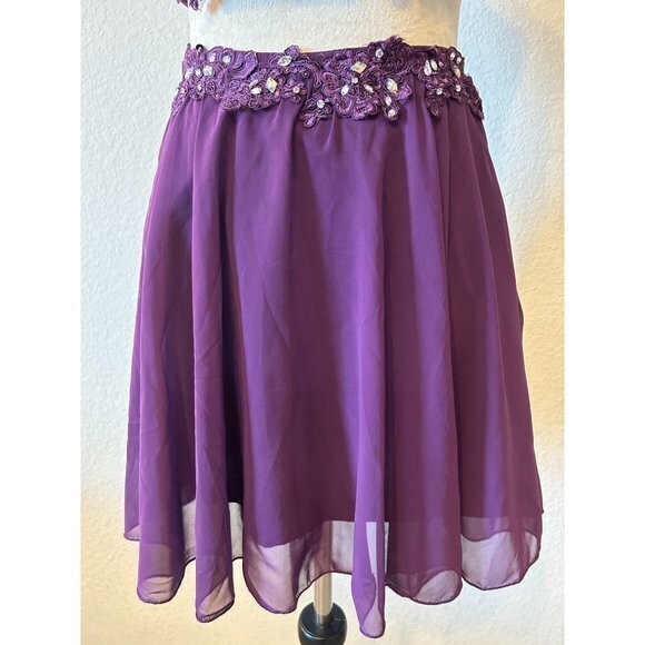 Women's Purple 2‎ PIece Rhinestone Lace  Dress Homecoming Party Size 7 - Picture 3 of 16